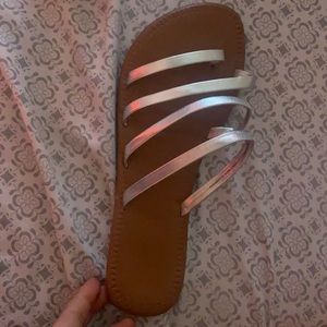 Time and try brown and sliver slip on sandals